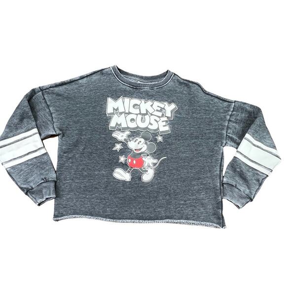 Disney Mickey Mouse Super Soft Crew Neck Cropped Sweatshirt Charcoal Medium - Picture 1 of 10